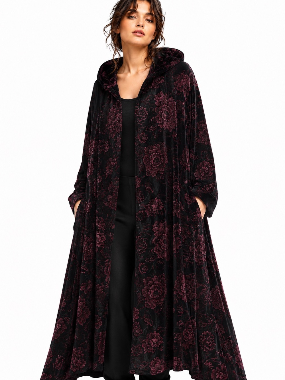 Romantic Goth Velvet Hooded Opera Coat XL 2X Dark Academia